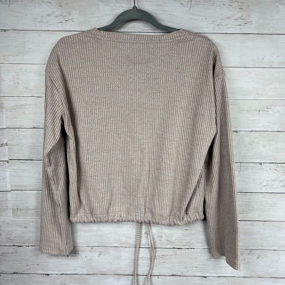 Allfenix Oatmeal Ribbed Tie Hem Sweater - Picture 2 of 3